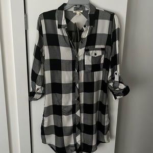 NWT Francesca’s Plaid Black and White Shirt Dress